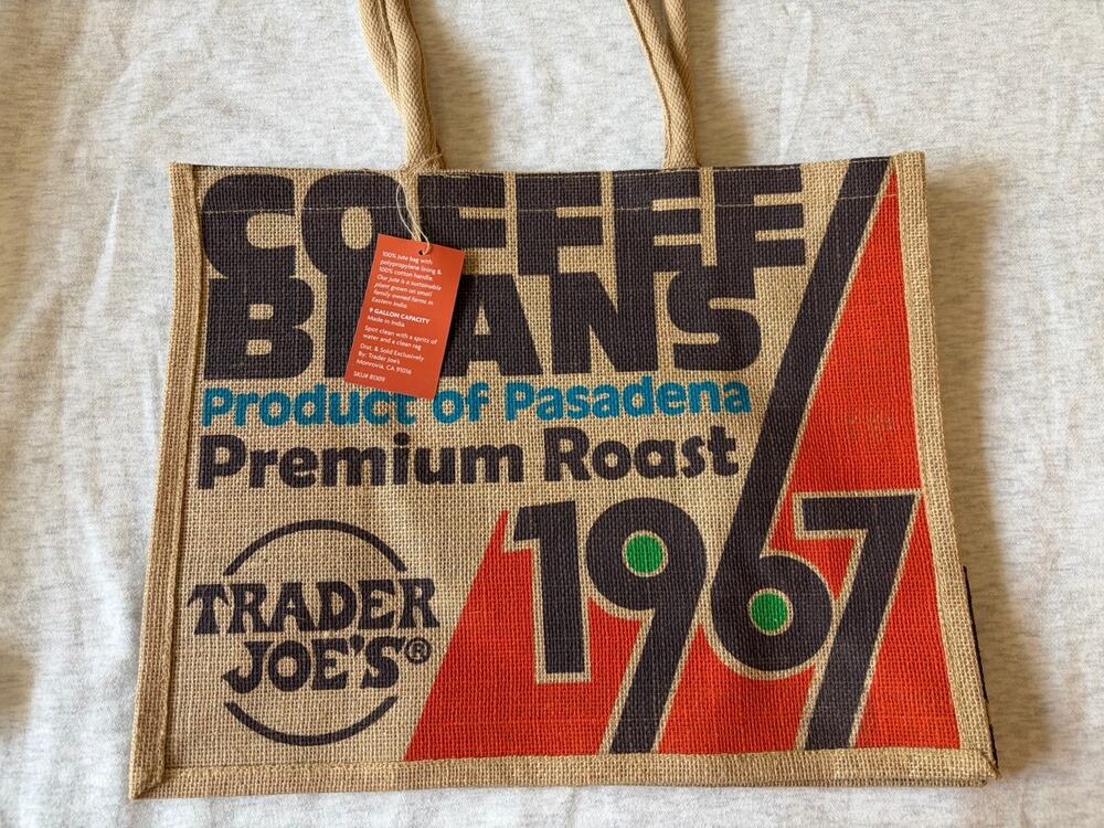 NEW Trader Joe's Coffee Beans Tote Reusable Jute Burlap Bag